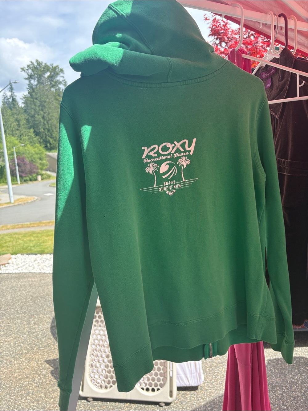 Roxy Forest Green Full-Zip Hoodie with Logo - Picture 2 of 2